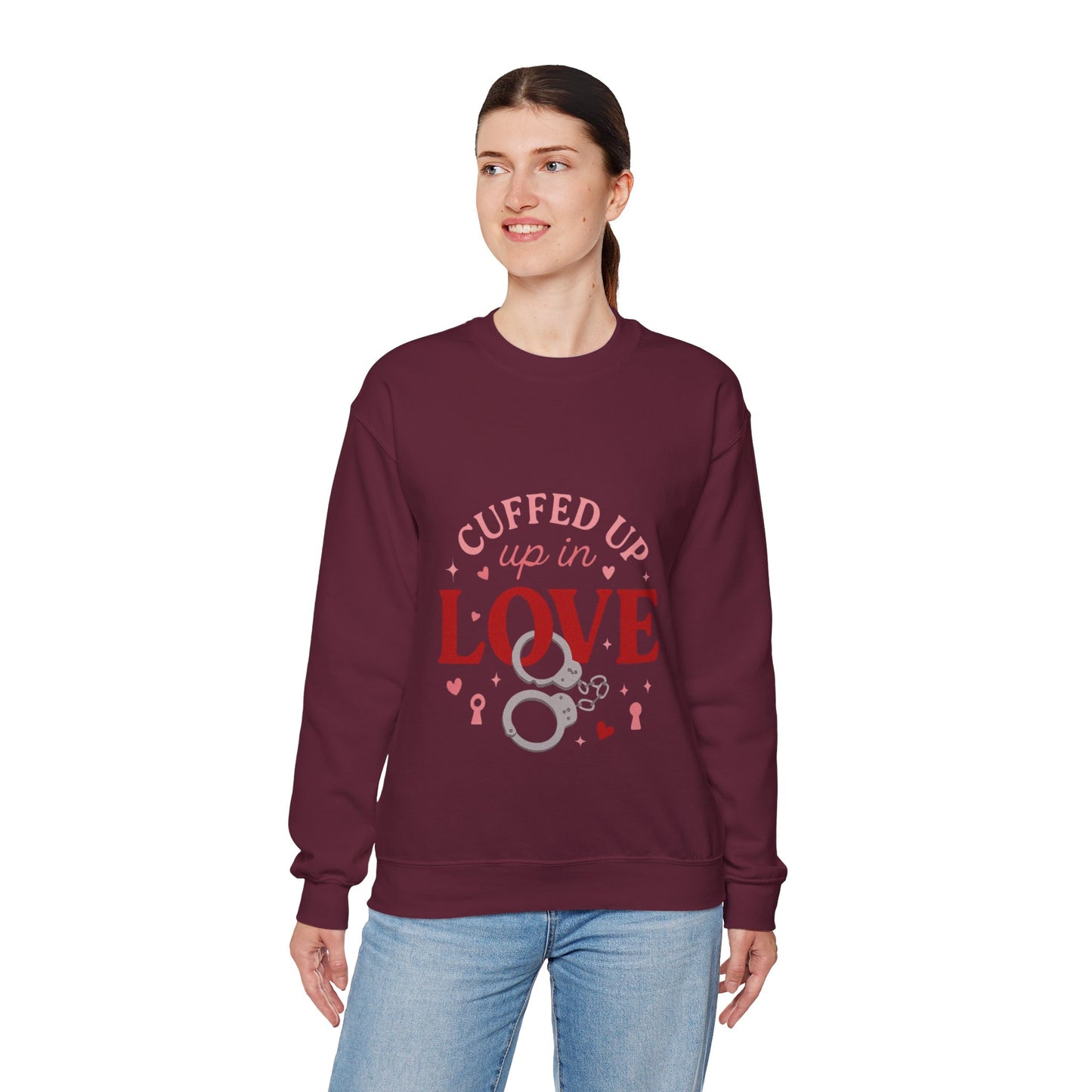 Cuffed Up in Love Crewneck Sweatshirt — Cozy Romantic Pullover