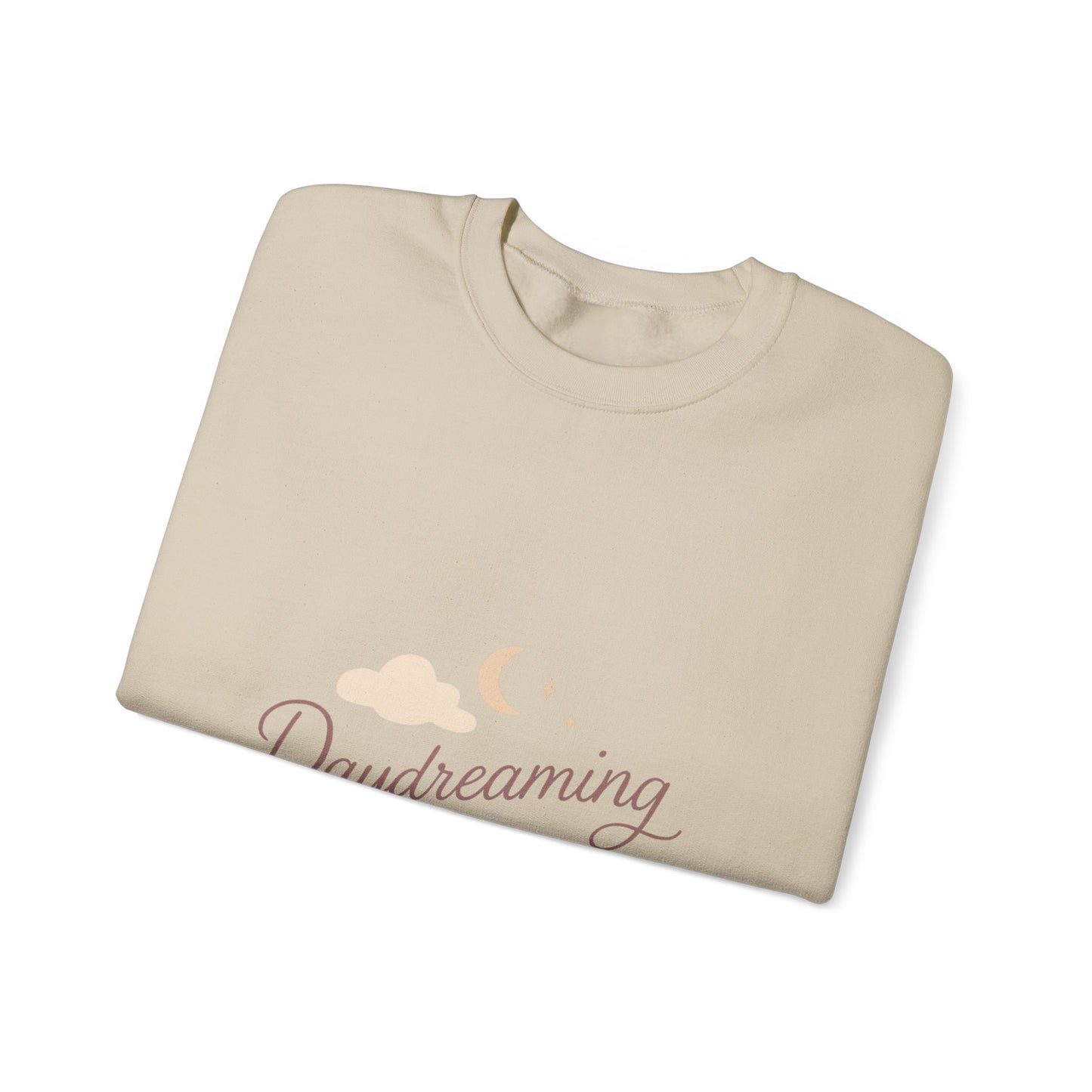 Daydreaming of Us crewneck sweatshirt | moon, clouds, script text