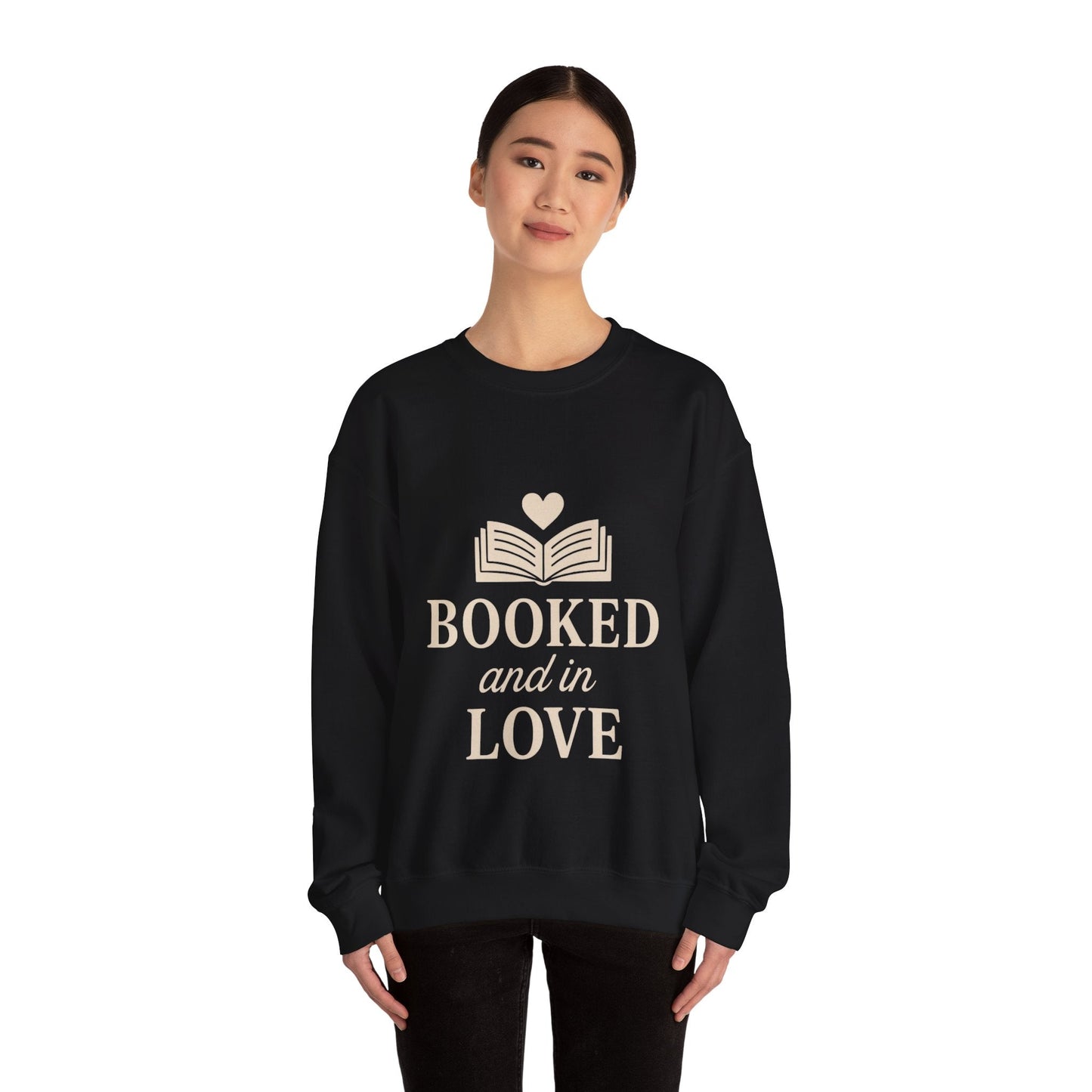 Booked and in Love Sweatshirt | Book Lovers Crewneck, Reading Graphic Printify