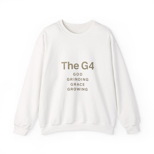 Crewneck Sweatshirt — "The G4: God, Grinding, Grace, Growing" Inspirational Christian Pullover
