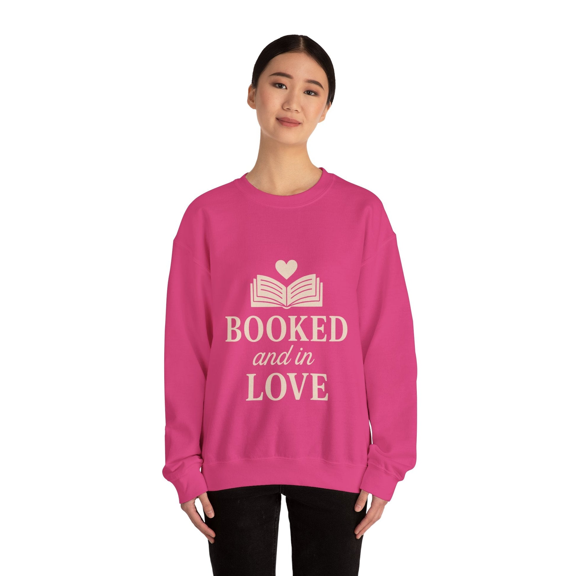 Booked and in Love Sweatshirt | Book Lovers Crewneck, Reading Graphic Printify