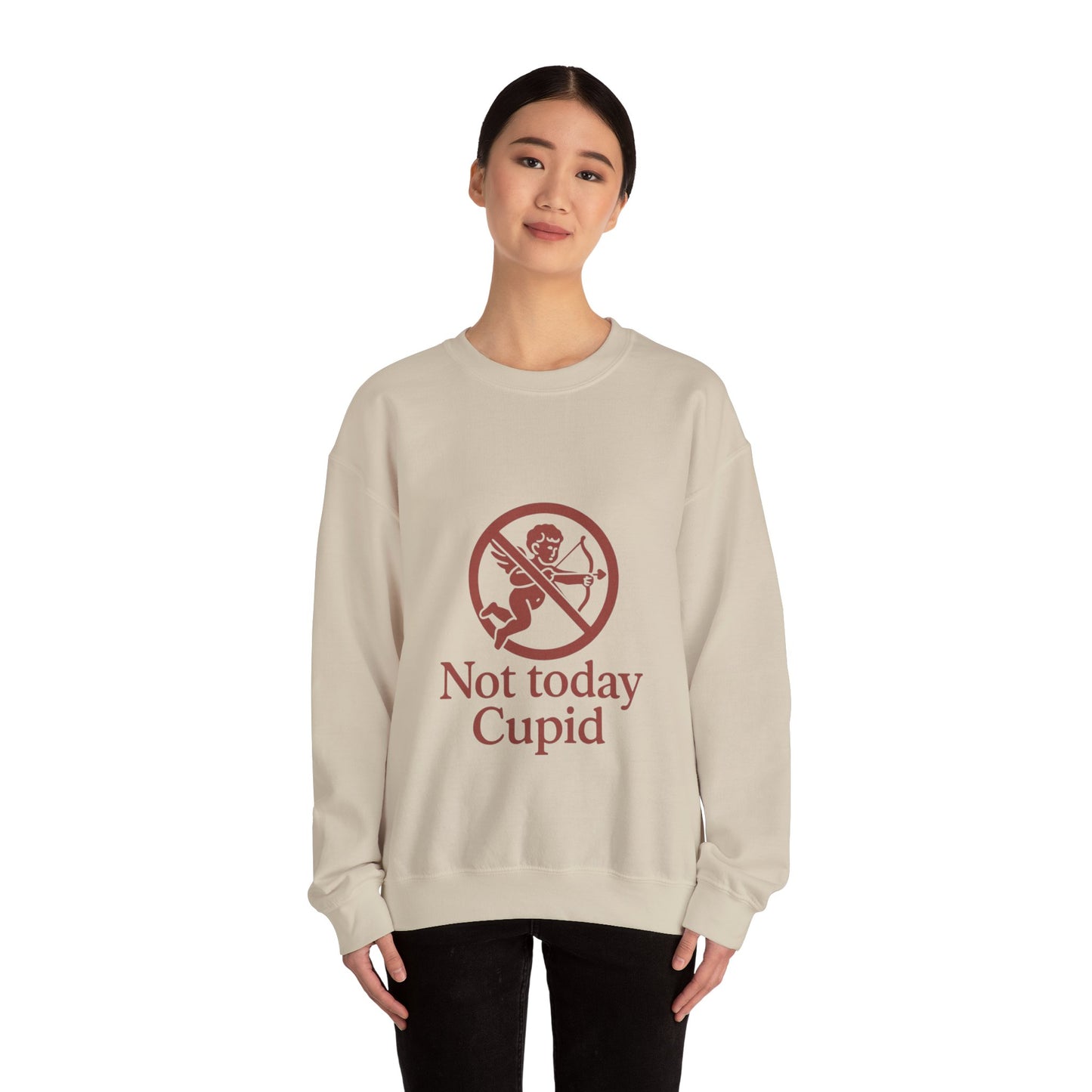 Not Today Cupid sweatshirt | anti-valentine crewneck, funny cupid graphic