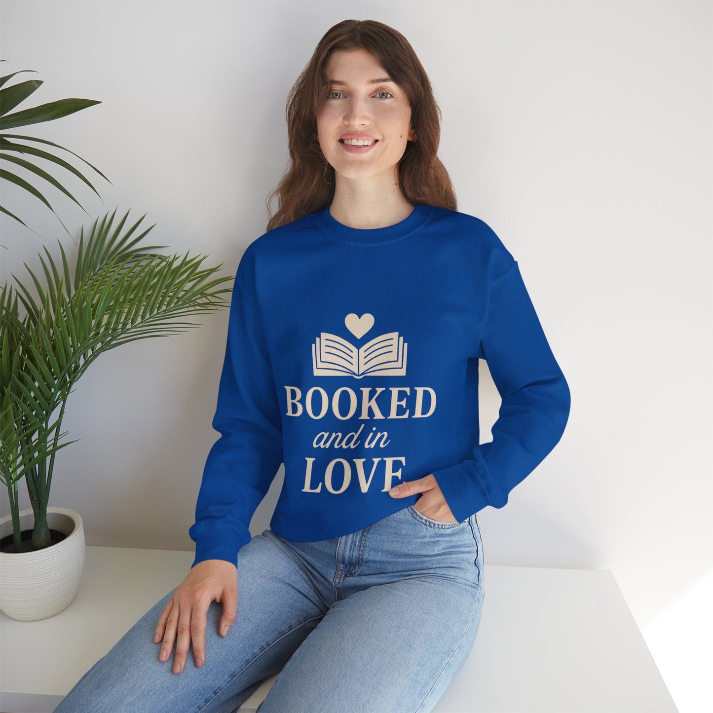Booked and in Love Sweatshirt | Book Lovers Crewneck, Reading Graphic Printify