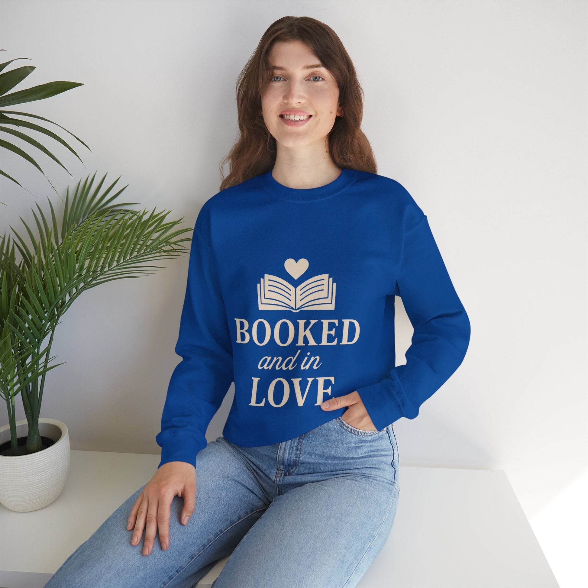 Booked and in Love Sweatshirt | Book Lovers Crewneck, Reading Graphic Printify