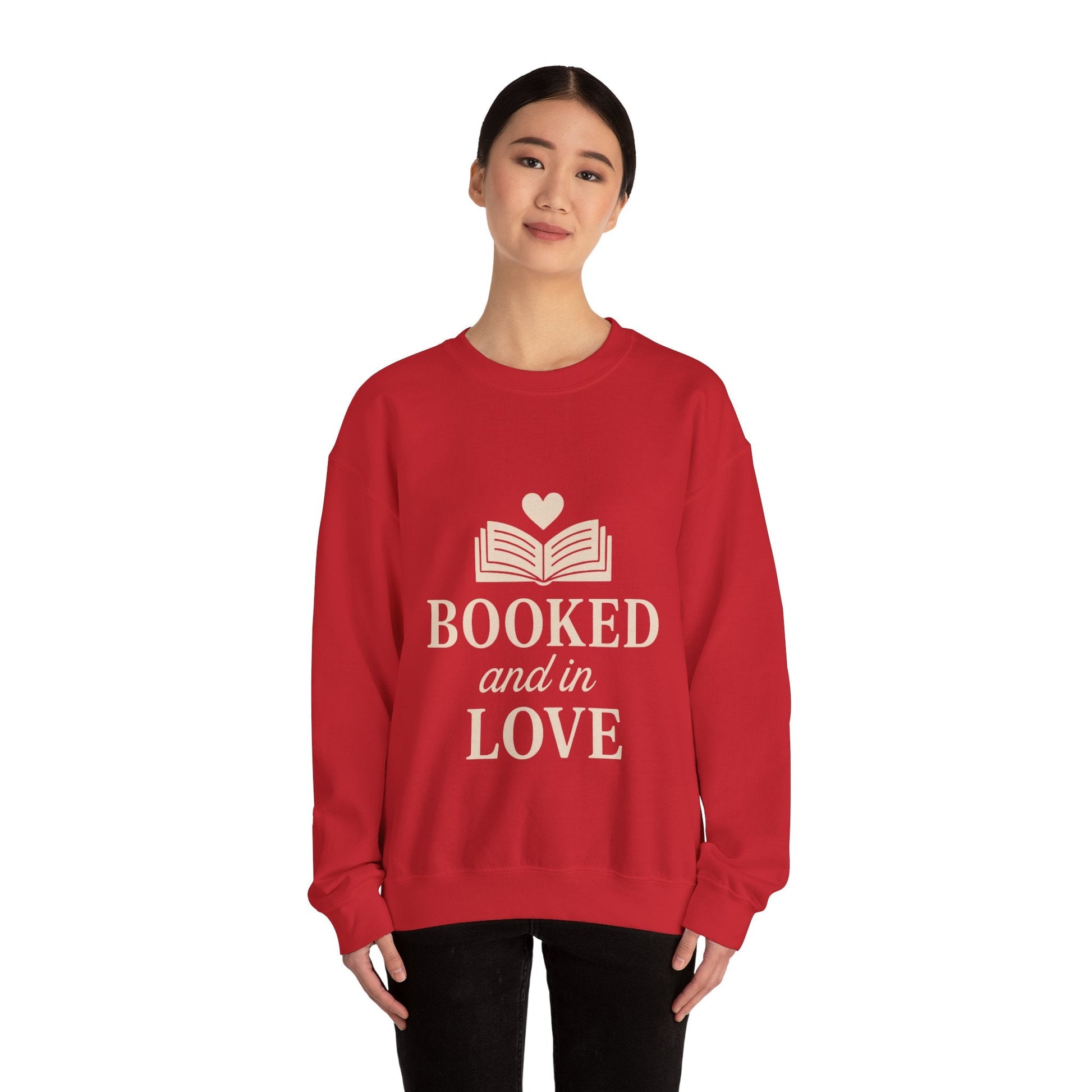 Booked and in Love Sweatshirt | Book Lovers Crewneck, Reading Graphic Printify