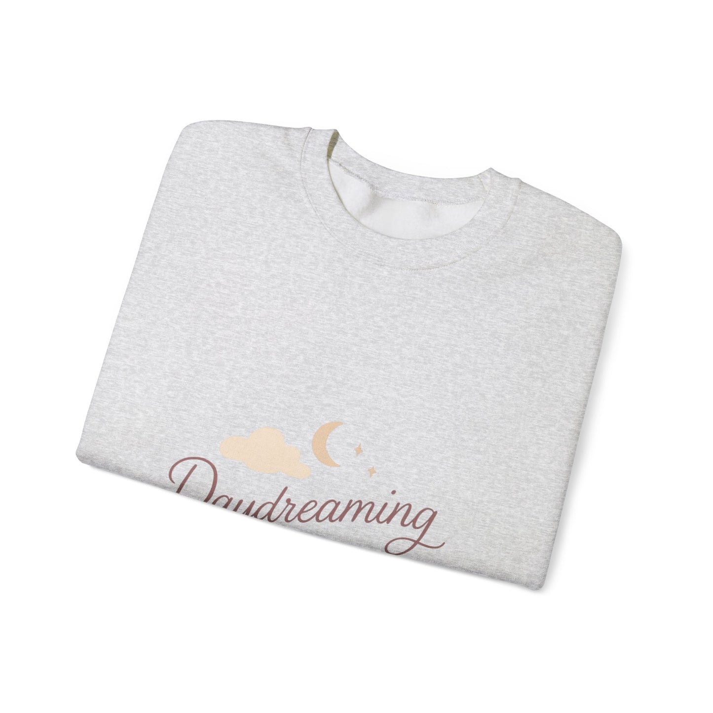 Daydreaming of Us crewneck sweatshirt | moon, clouds, script text