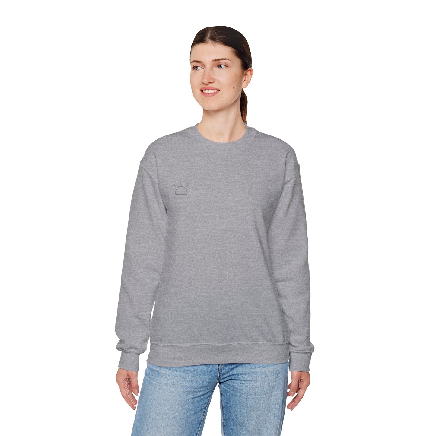 Minimal Sunrise Crewneck Sweatshirt — Simple Sun Outline Casual Pullover