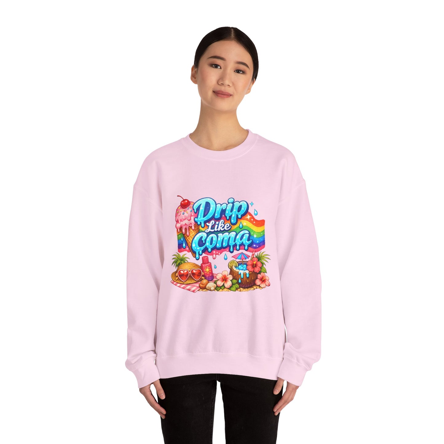 Drip Like Coma Crewneck Sweatshirt — Colorful Tropical Candy Graphic