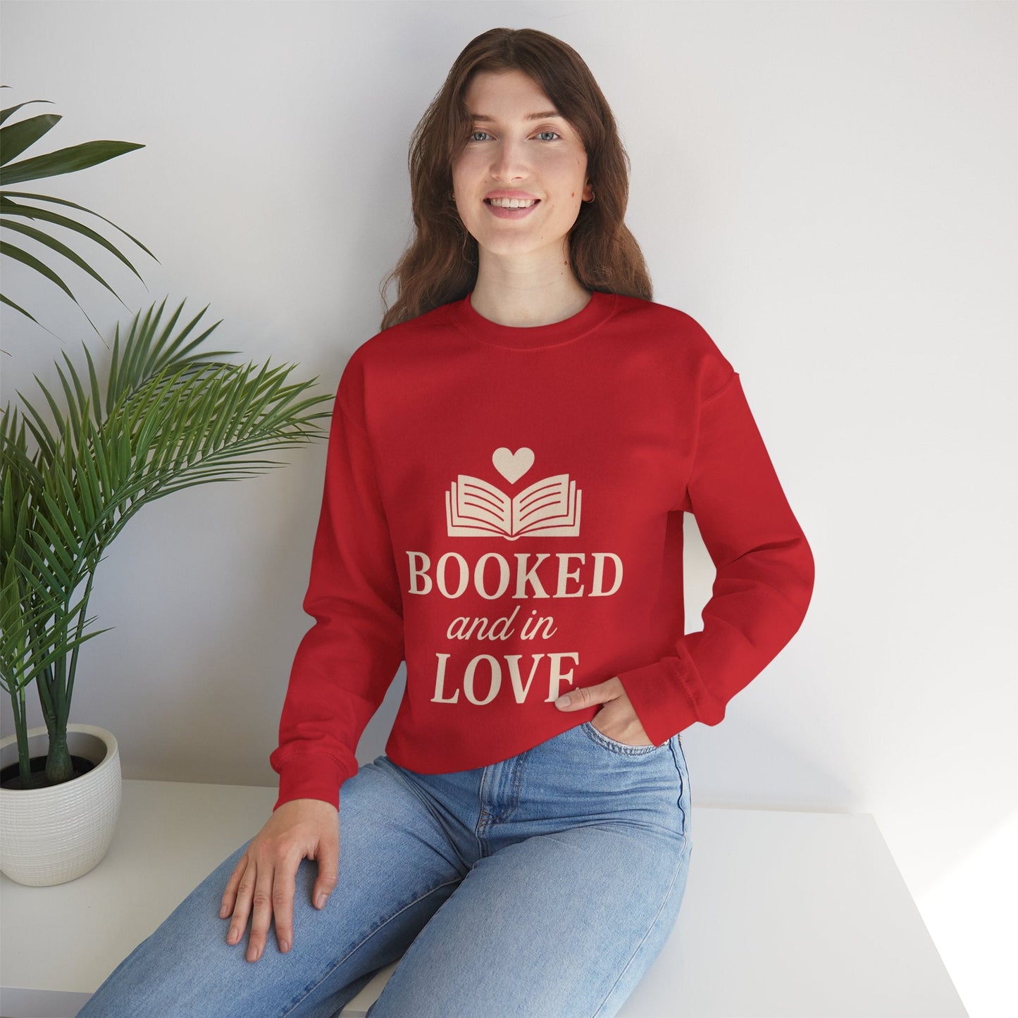 Booked and in Love Sweatshirt | Book Lovers Crewneck, Reading Graphic Printify