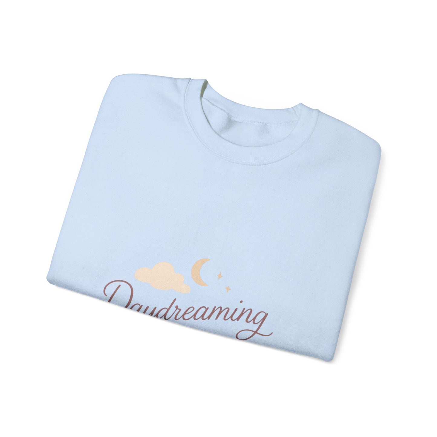 Daydreaming of Us crewneck sweatshirt | moon, clouds, script text
