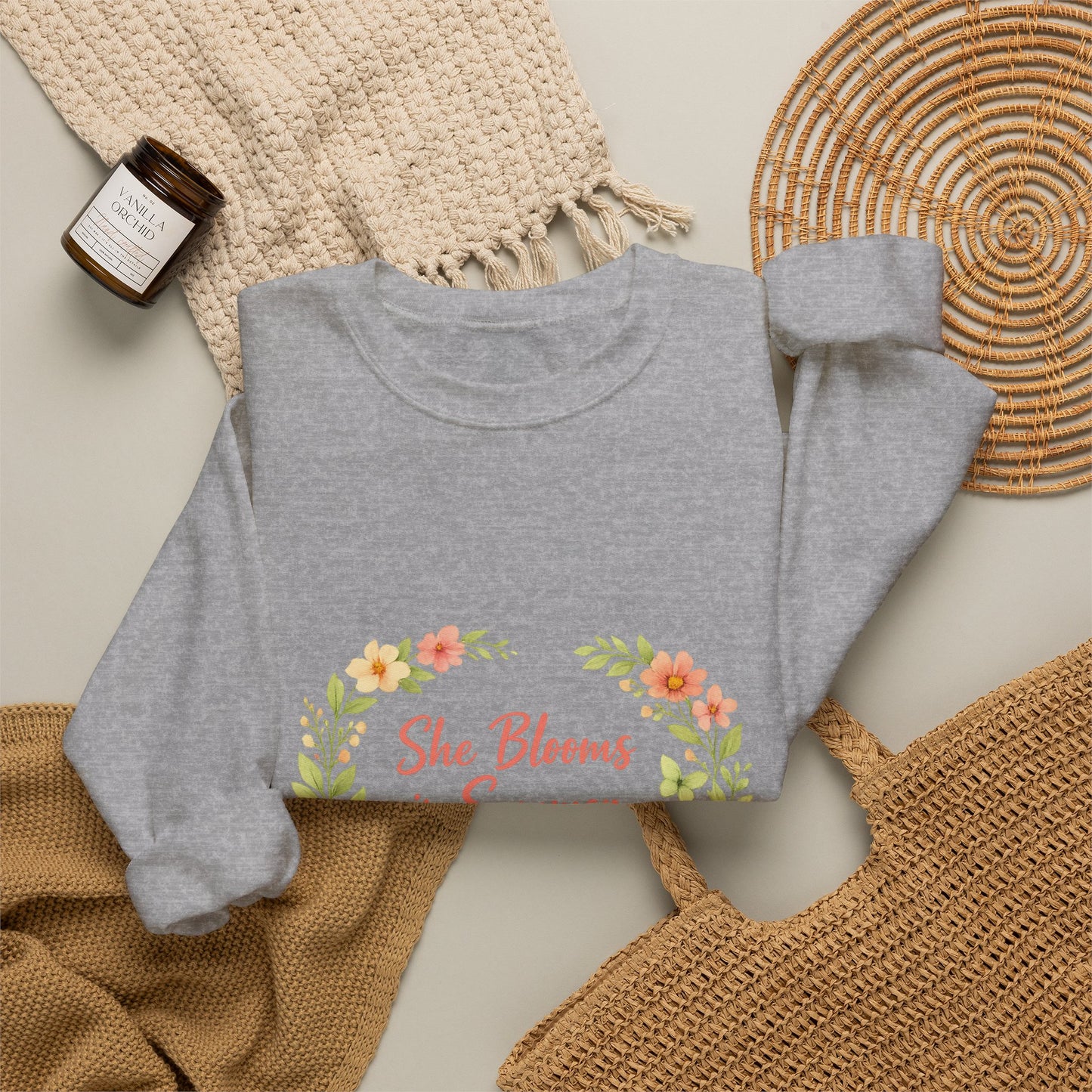 She Blooms in Summer Crewneck Sweatshirt — Floral Summer Vibes
