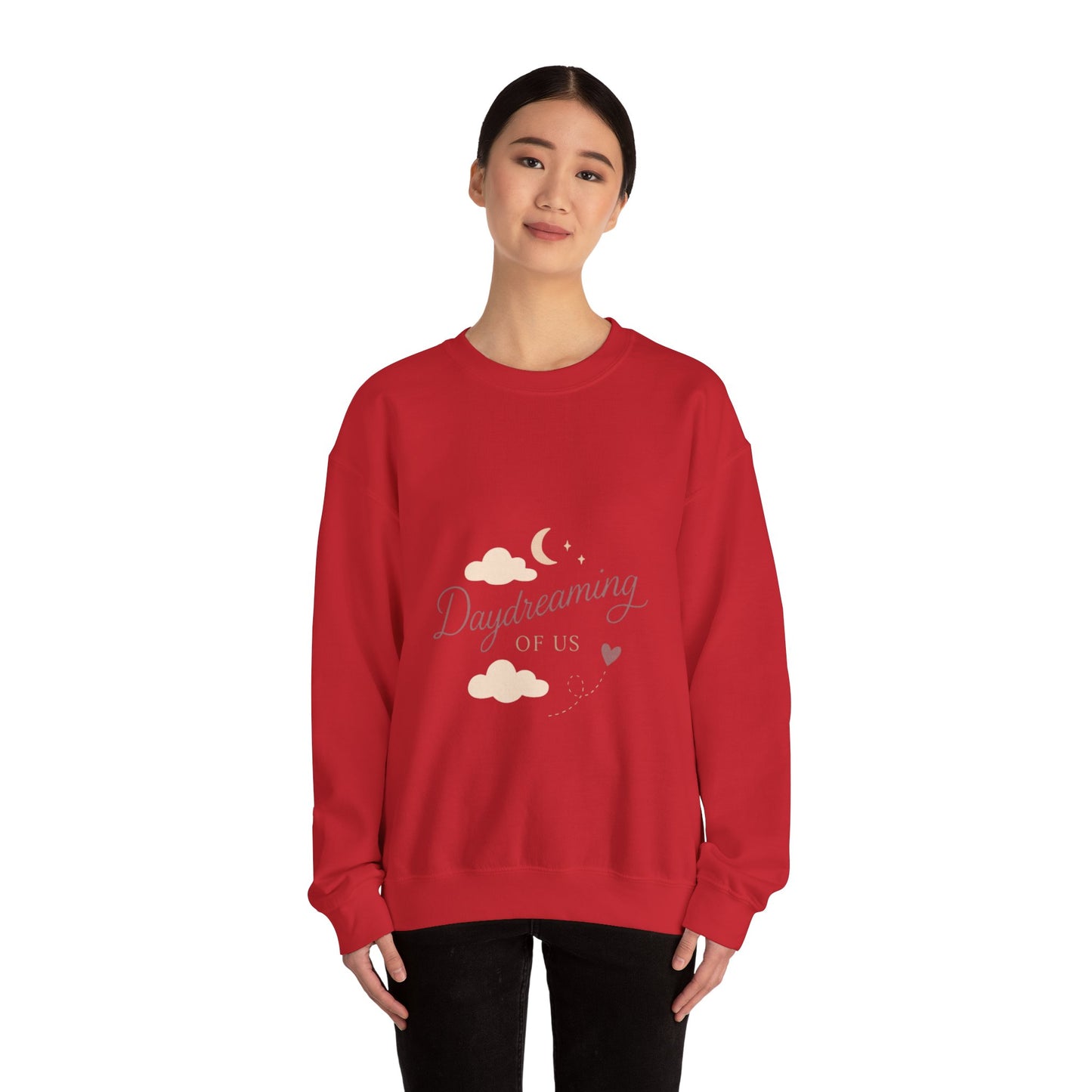 Daydreaming of Us crewneck sweatshirt | moon, clouds, script text