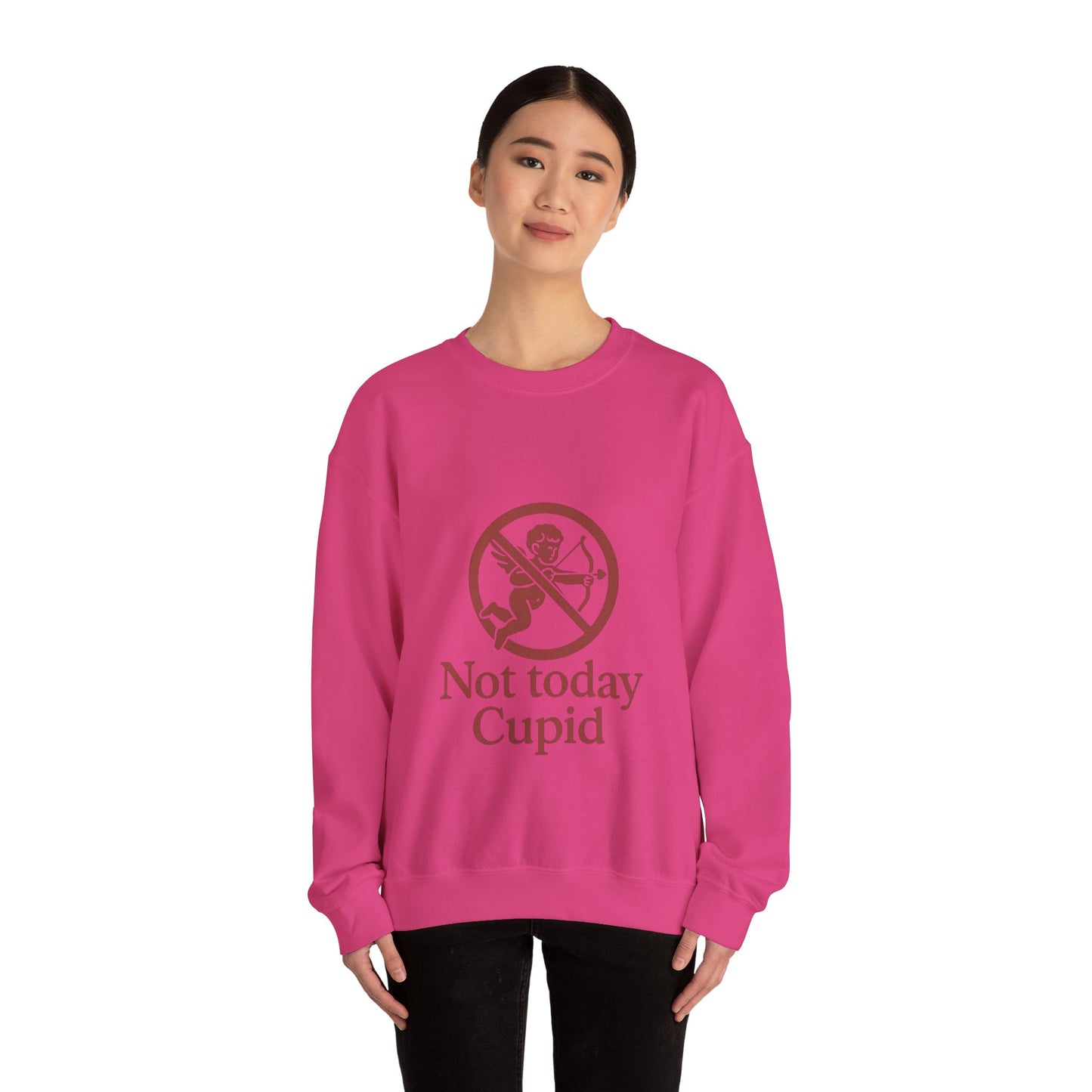 Not Today Cupid sweatshirt | anti-valentine crewneck, funny cupid graphic