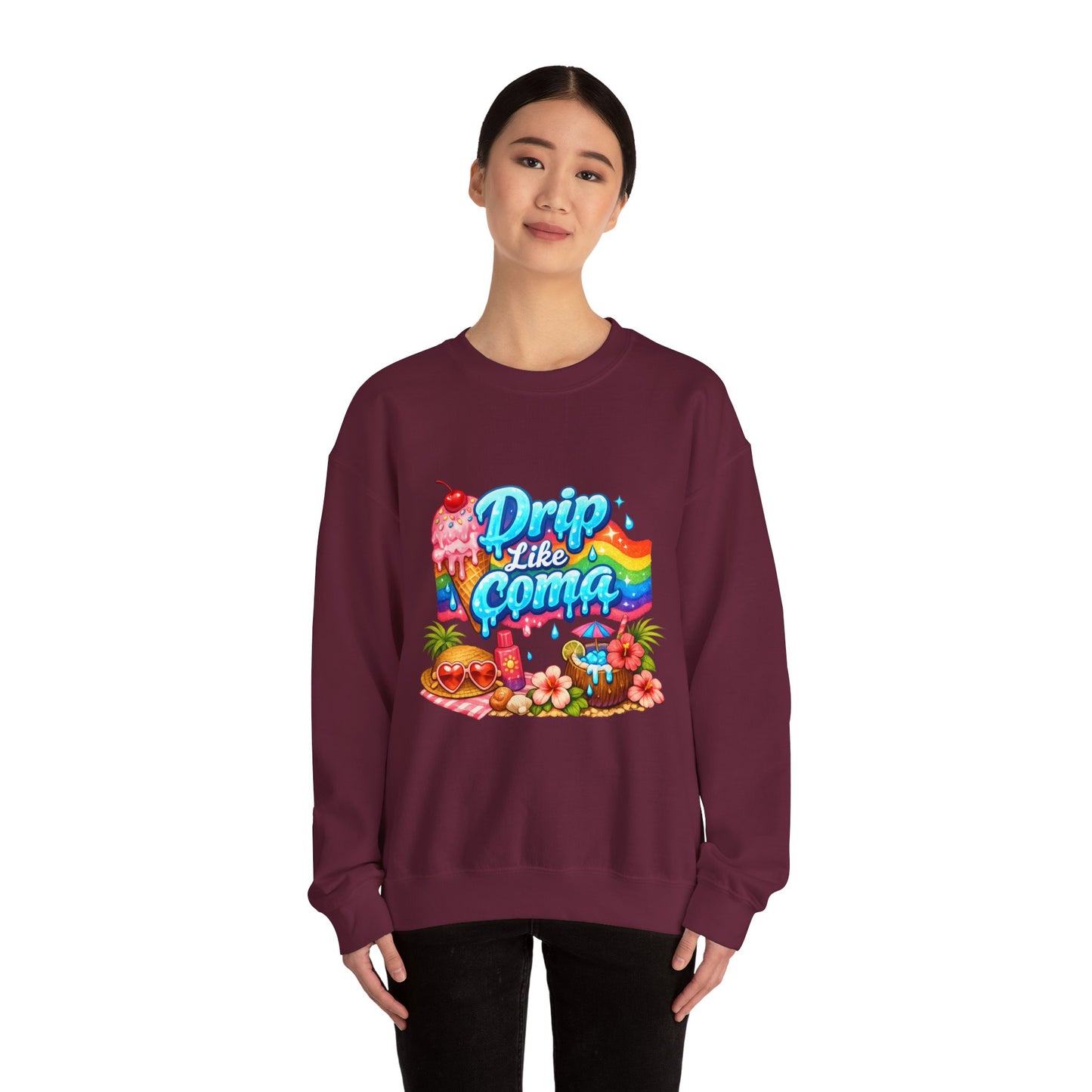 Drip Like Coma Crewneck Sweatshirt — Colorful Tropical Candy Graphic