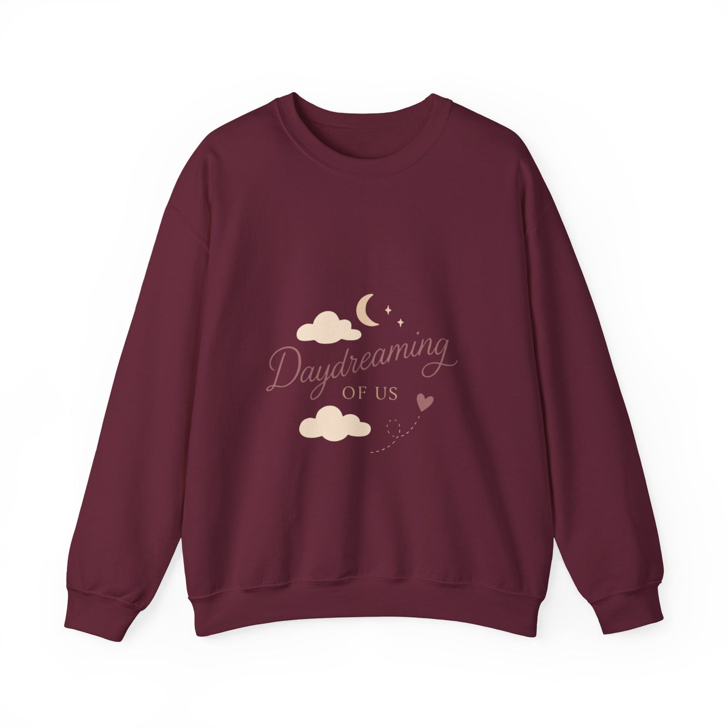Daydreaming of Us crewneck sweatshirt | moon, clouds, script text